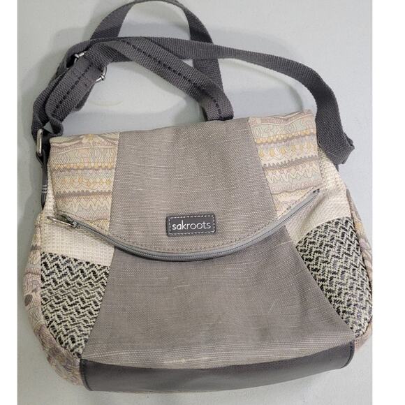 Sakroots Purse Foldover Crossbody Patchwork Tan & Creams Boho Cottage Core - Picture 1 of 7